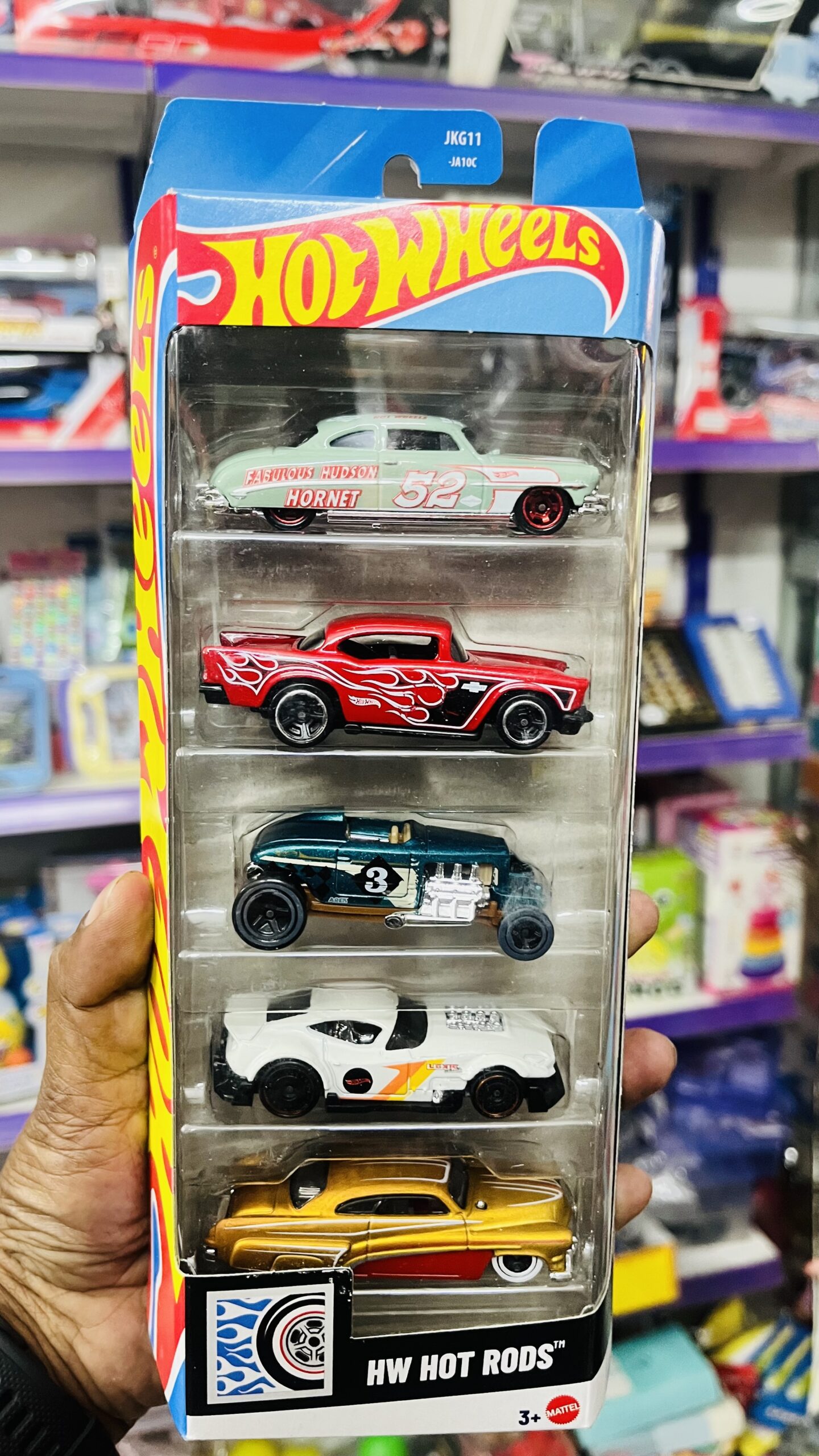 hot wheels hw hot rods 5 pack diecast cars set Hot Wheels HW Hot Rods 5-Pack diecast cars set front window packaging
