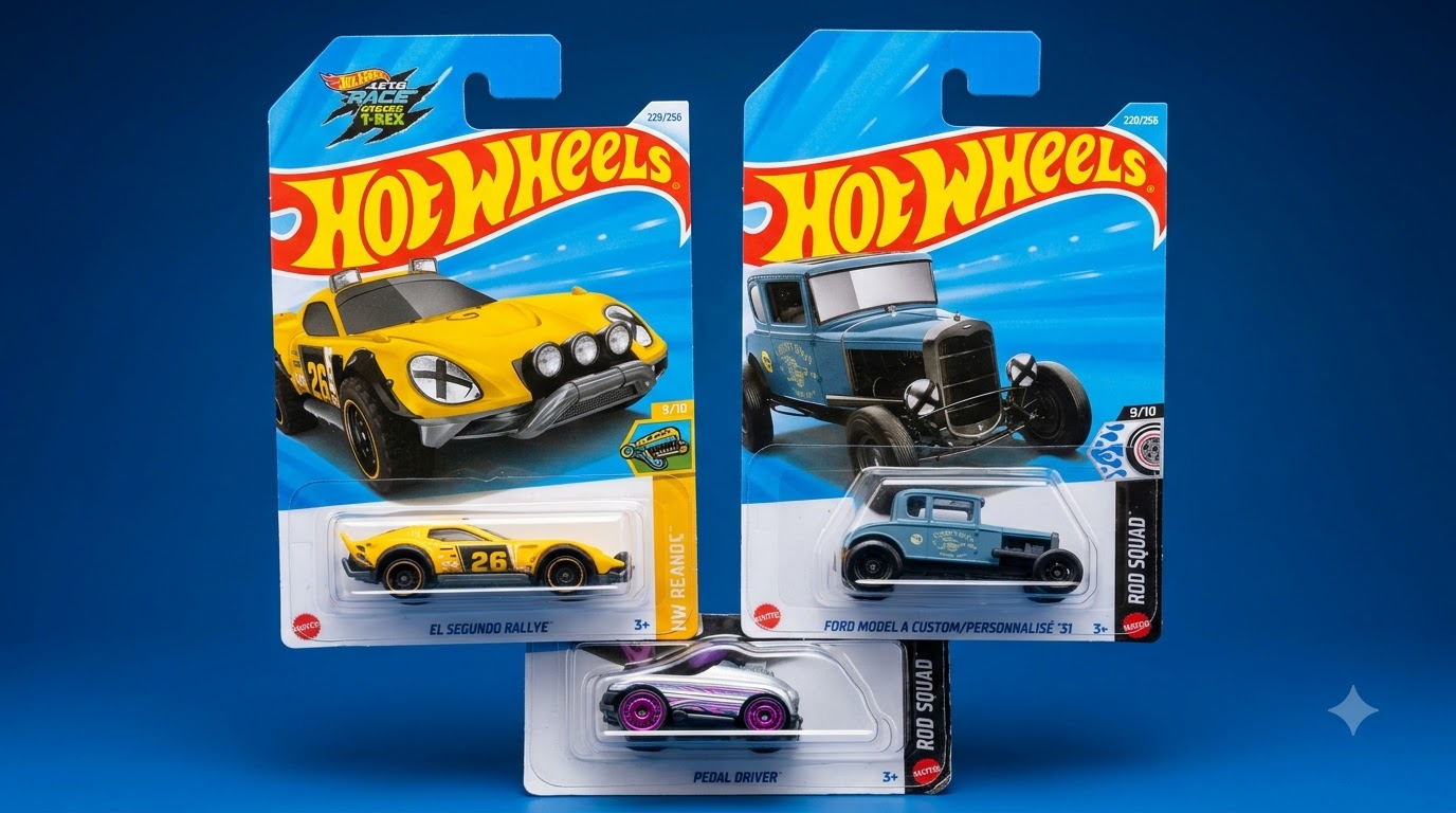 hot wheels ford treasure combo – 3 car pack ('31 ford model a custom, el segundo rallye & pedal driver) Hot Wheels Ford Treasure Combo 3-car pack featuring '31 Ford Model A Custom, El Segundo Rallye, and Pedal Driver in original blister packaging