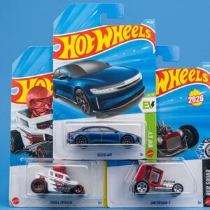 Hot Wheels Lucid Air Combo 3-car pack featuring Lucid Air, Skull Shaker, and Uncertain-T in original blister packaging