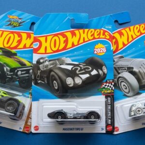 Hot Wheels Maserati Combo 3-car pack featuring Maserati Tipo 61, Pass'n Gasser, and Hyper Rocker in original blister packaging