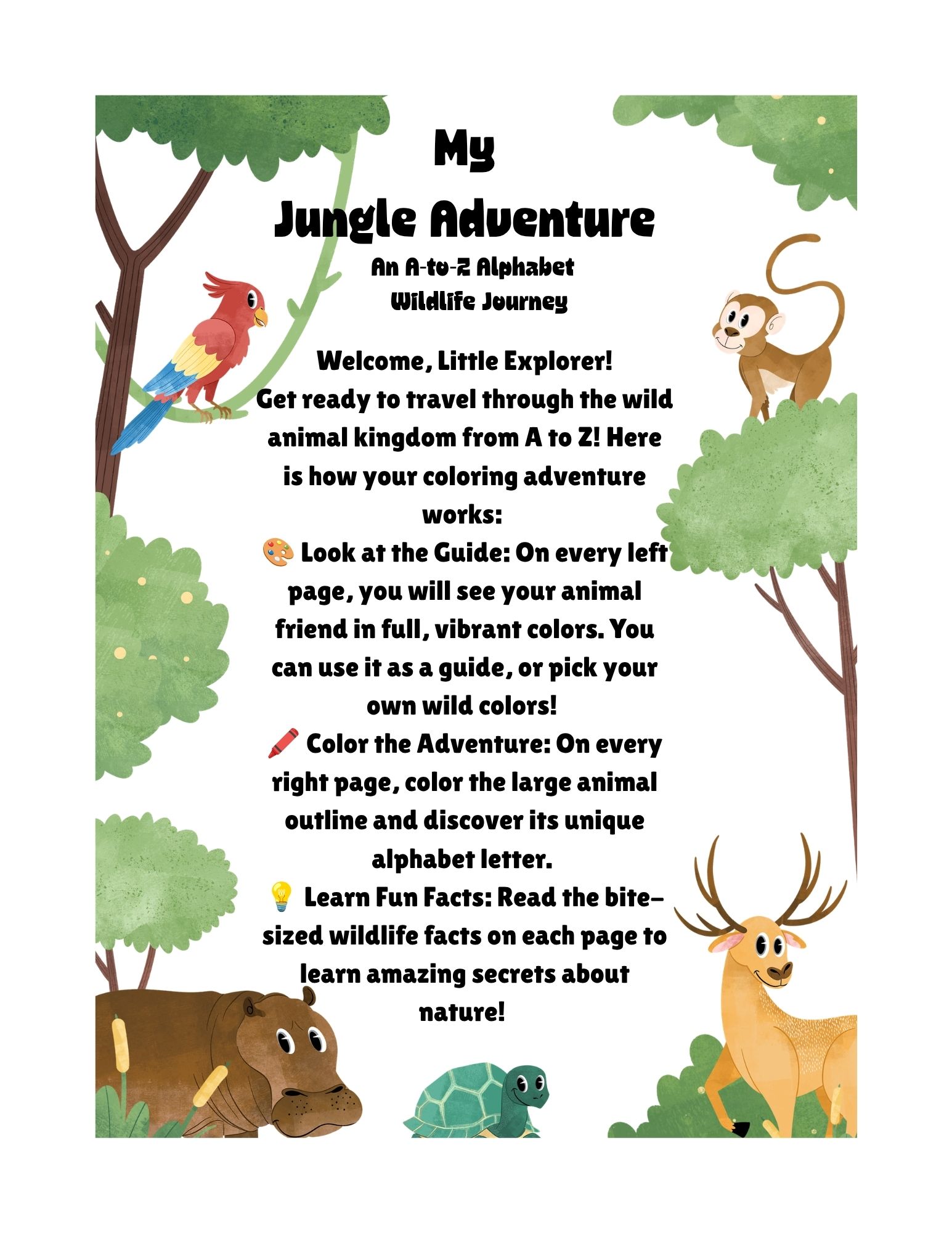 my jungle adventure – a to z animal coloring book with color guides & fun facts (printable pdf) my jungle adventure – a to z animal coloring book with color guides & fun facts (printable pdf)