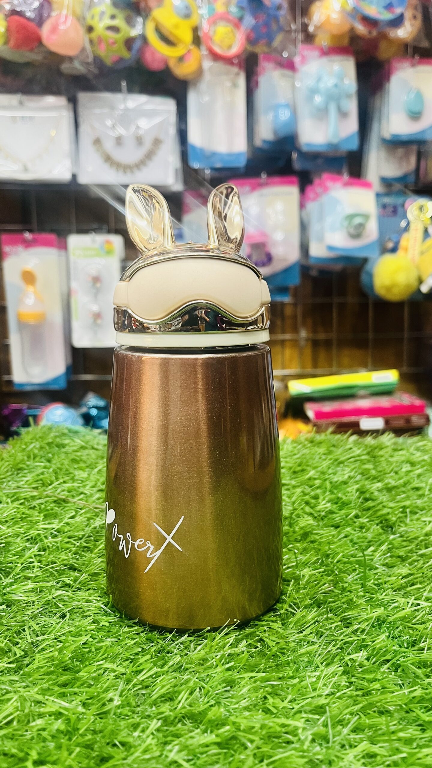 cute bunny ears insulated stainless steel mini water bottle (metallic green & bronze gold, 300 ml) cute bunny ears insulated stainless steel mini water bottle (metallic green & bronze gold, 300 ml)