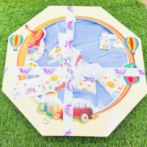 Home Mommas Baby 7 pcs newborn baby gift set in pastel pink octagonal box with ribbon and greeting tag